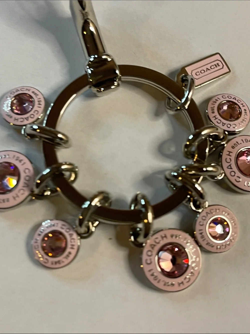 COACH Pink Crystal Charm Keyring/Bag Charm